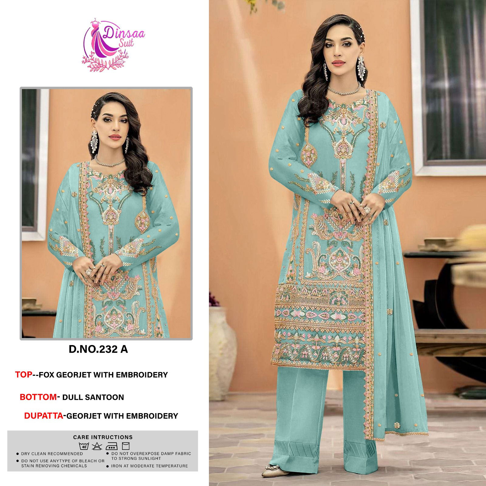 Dinsaa 232 Faux Georgette Pakistani Suits Catalog
